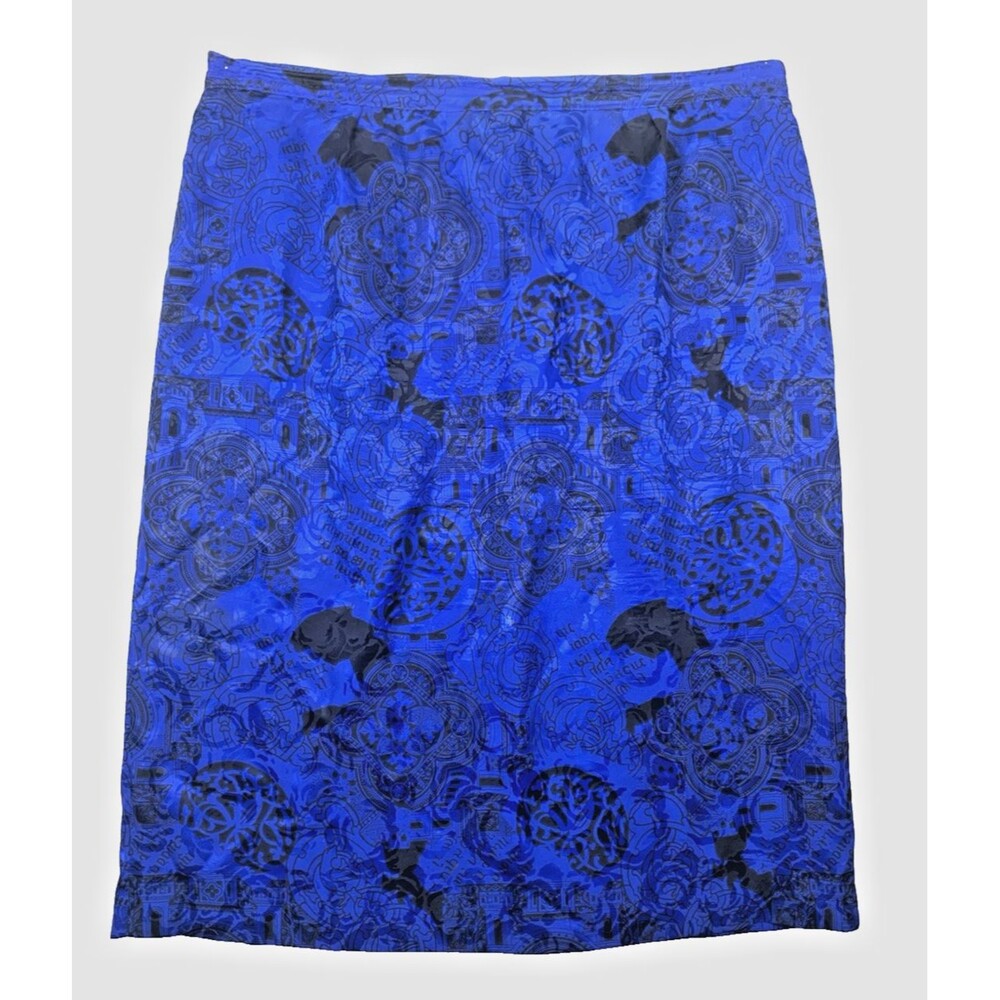 Jones New York Women's Size 20 100% Silk Skirt Midi Cobalt Blue Regal Lined Zip